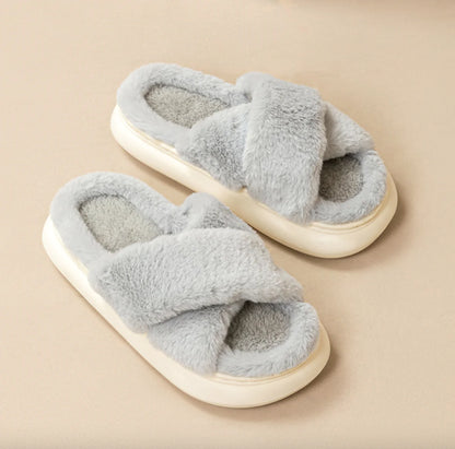 Women's Fluffy Cross Slippers