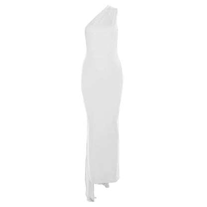 Slant Shoulder Backless Maxi Dress