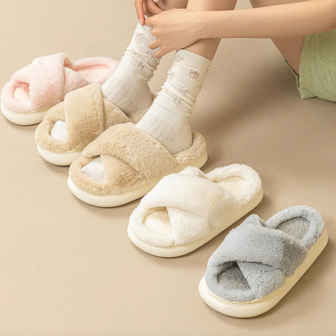 Women's Fluffy Cross Slippers