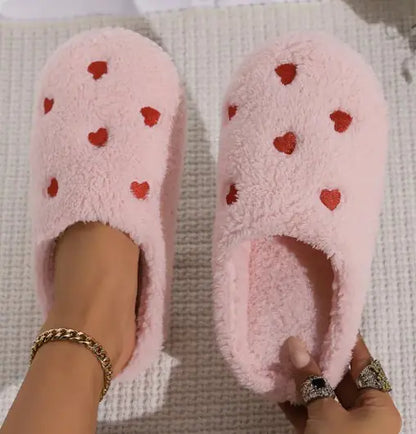 Non-slip Heart Design Fluffy Slippers